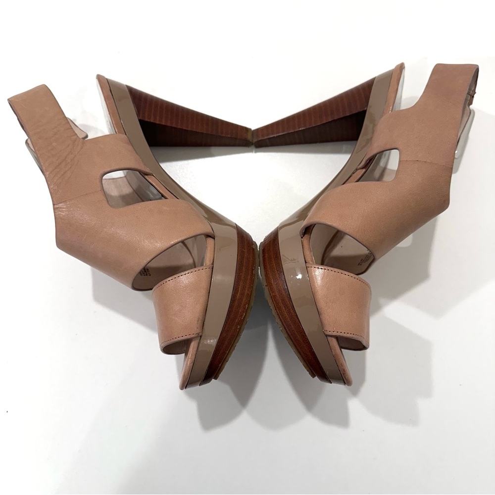 Michael Kors Tan Leather Platform Wooden Women's Heels Sandals 9.5 - Picture 7 of 9